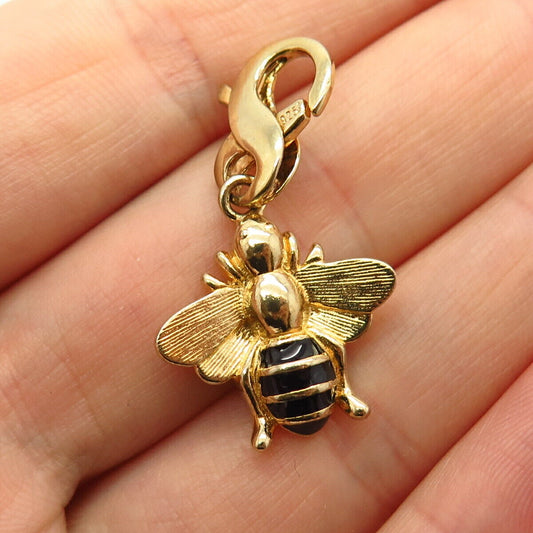 925 Sterling Silver Gold Plated Enamel Bee Design Pendant