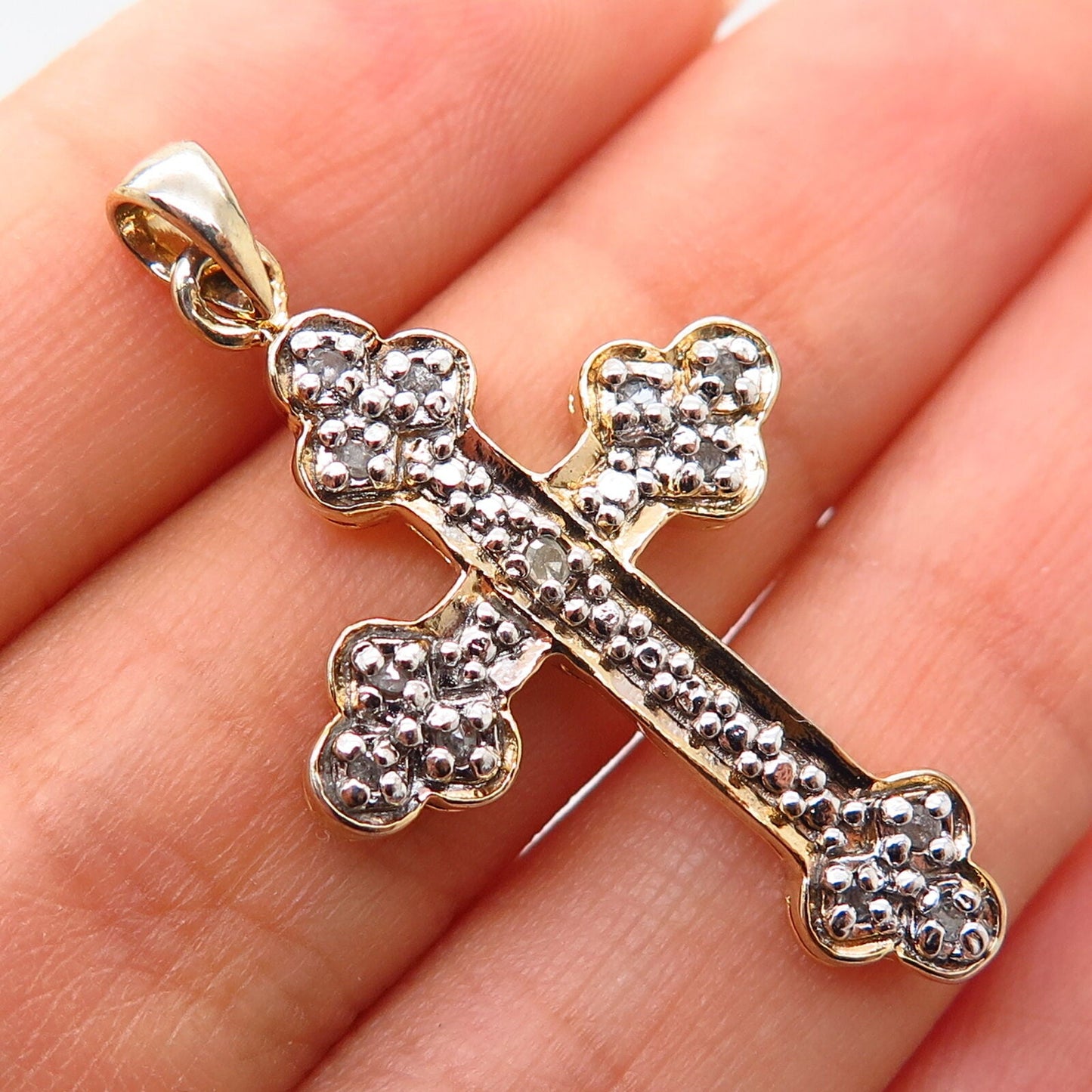 925 Sterling Silver Gold Plated Real Diamond Cross Pendant