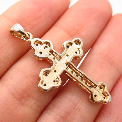 925 Sterling Silver Gold Plated Real Diamond Cross Pendant