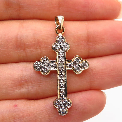 925 Sterling Silver Gold Plated Real Diamond Cross Pendant