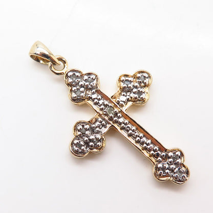 925 Sterling Silver Gold Plated Real Diamond Cross Pendant