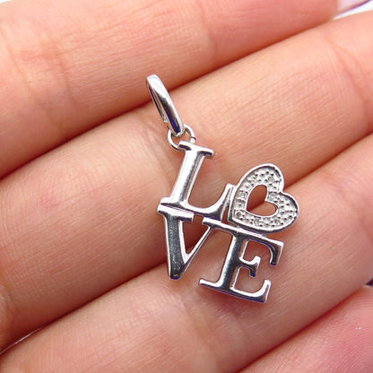 925 Sterling Silver Real Diamond "LOVE" Heart Pendant