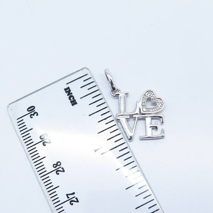 925 Sterling Silver Real Diamond "LOVE" Heart Pendant