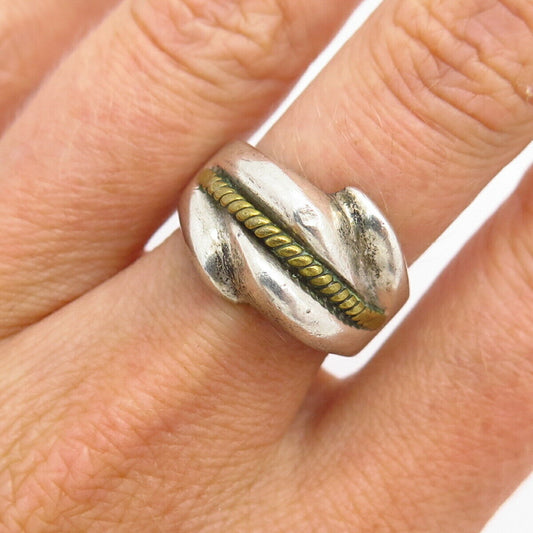 925 Sterling Silver 2-Tone Vintage Mexico Ribbed Design Ring Size 7