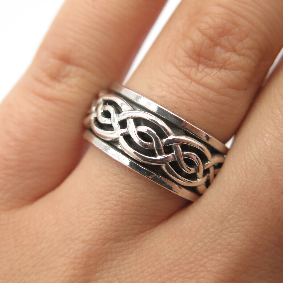 925 Sterling Silver Vintage Celtic Rotating Band Ring Size 6 3/4