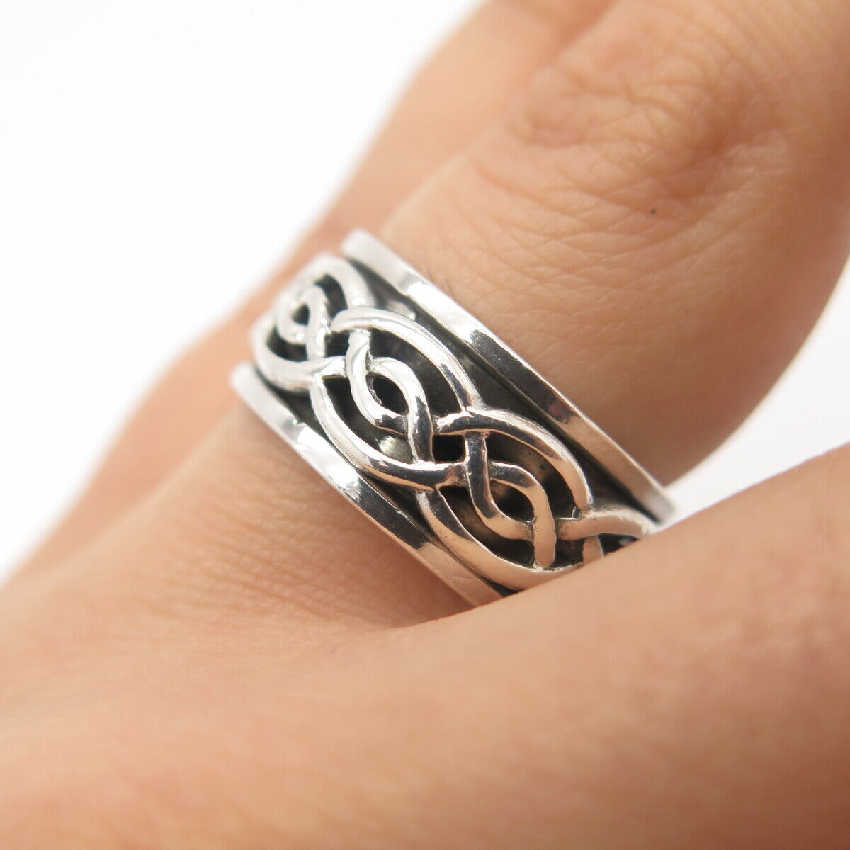 925 Sterling Silver Vintage Celtic Rotating Band Ring Size 6 3/4