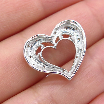 925 Sterling Silver Real Diamond Open Heart Slide Pendant