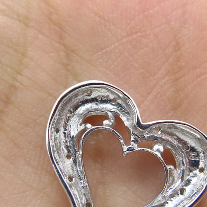 925 Sterling Silver Real Diamond Open Heart Slide Pendant