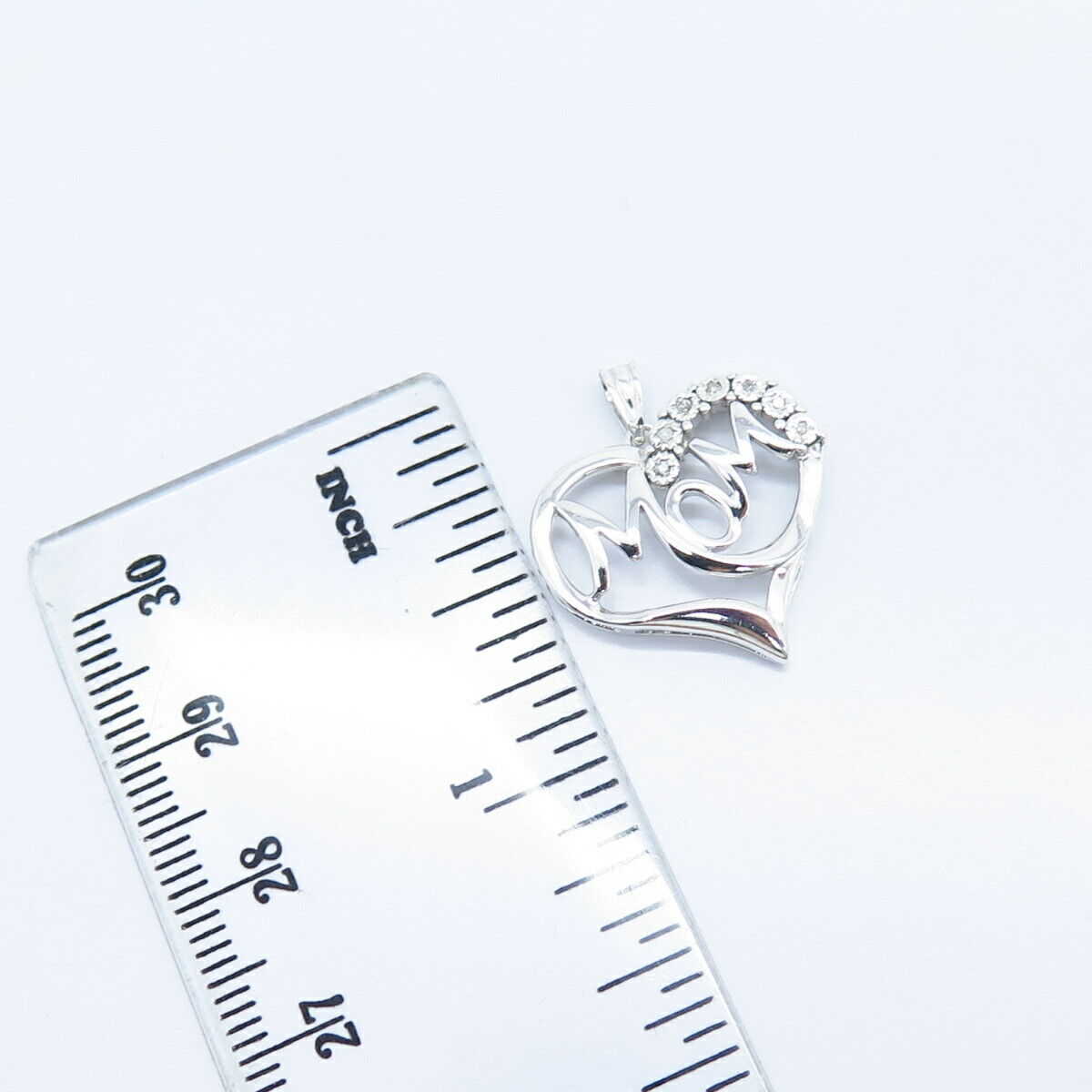 925 Sterling Silver Real Diamond "Mom" Love Heart Pendant