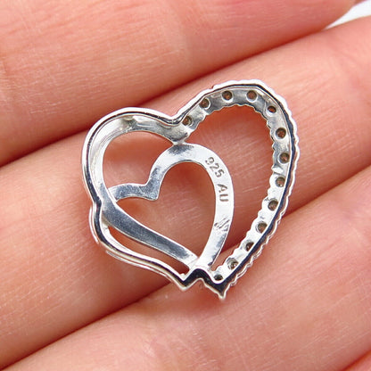 925 Sterling Silver Real Diamond Double Heart Slide Pendant