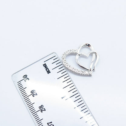 925 Sterling Silver Real Diamond Double Heart Slide Pendant