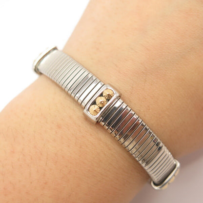 925 Sterling Silver / 18K Gold Vintage Ribbed Bangle Bracelet 7 1/4"