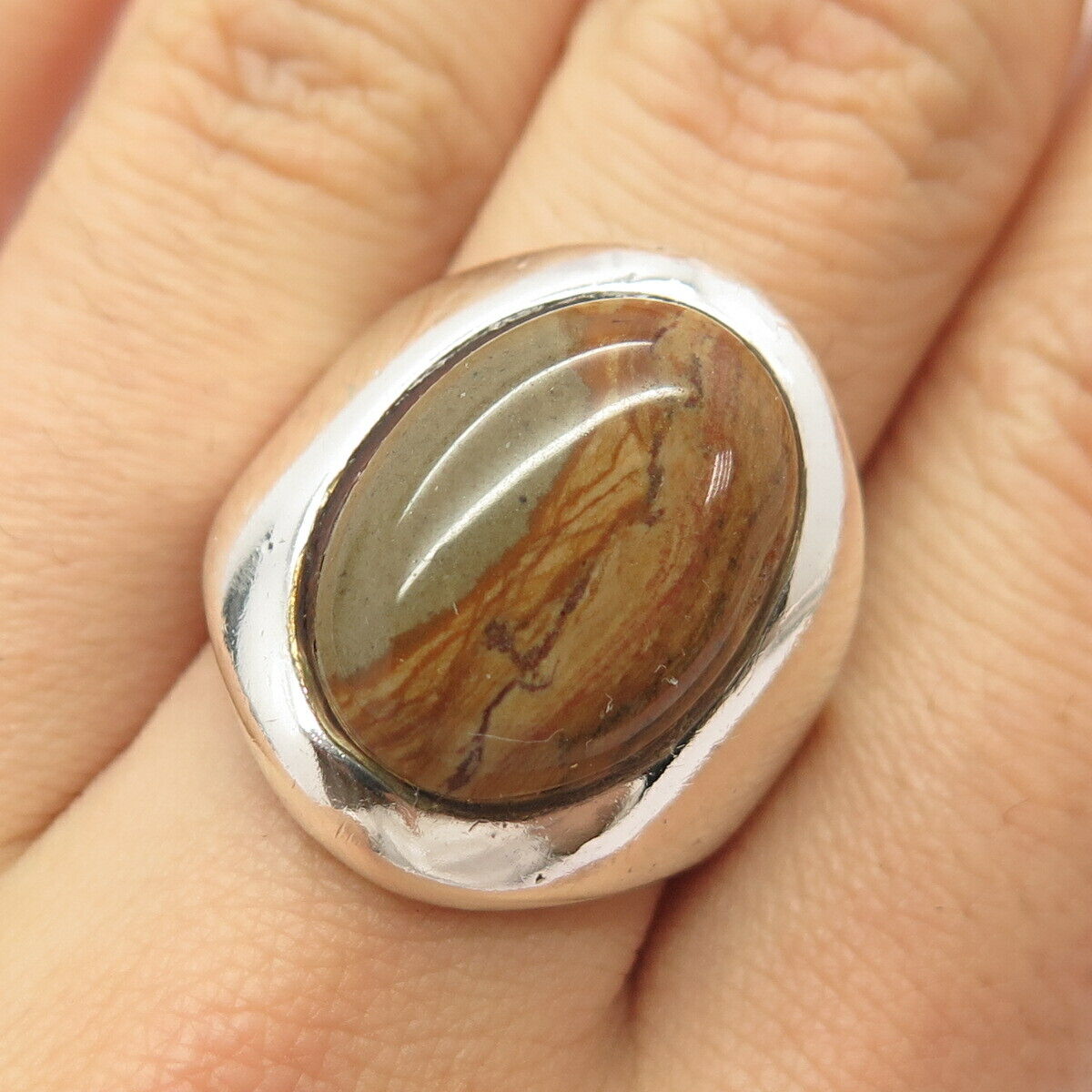 925 Sterling Silver Vintage Real Jasper Gem Ring Size 8