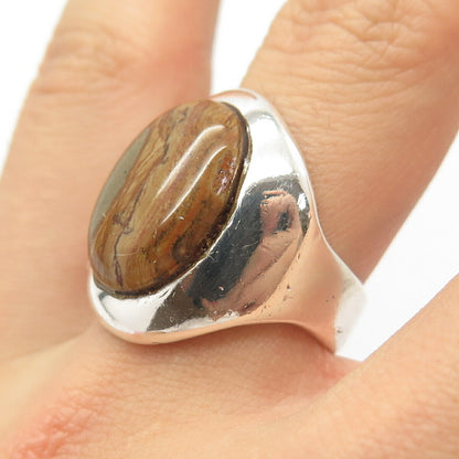 925 Sterling Silver Vintage Real Jasper Gem Ring Size 8