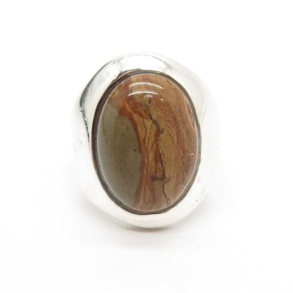 925 Sterling Silver Vintage Real Jasper Gem Ring Size 8