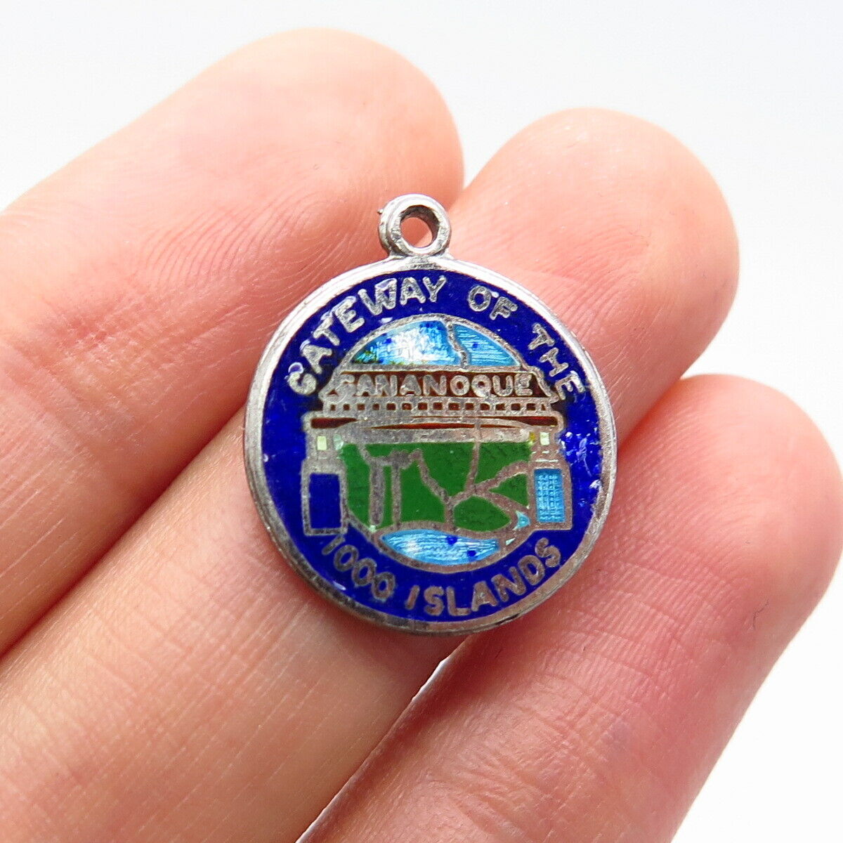 925 Sterling Silver Vintage BMCo Enamel "Gananoque 1000 Islands" Pendant