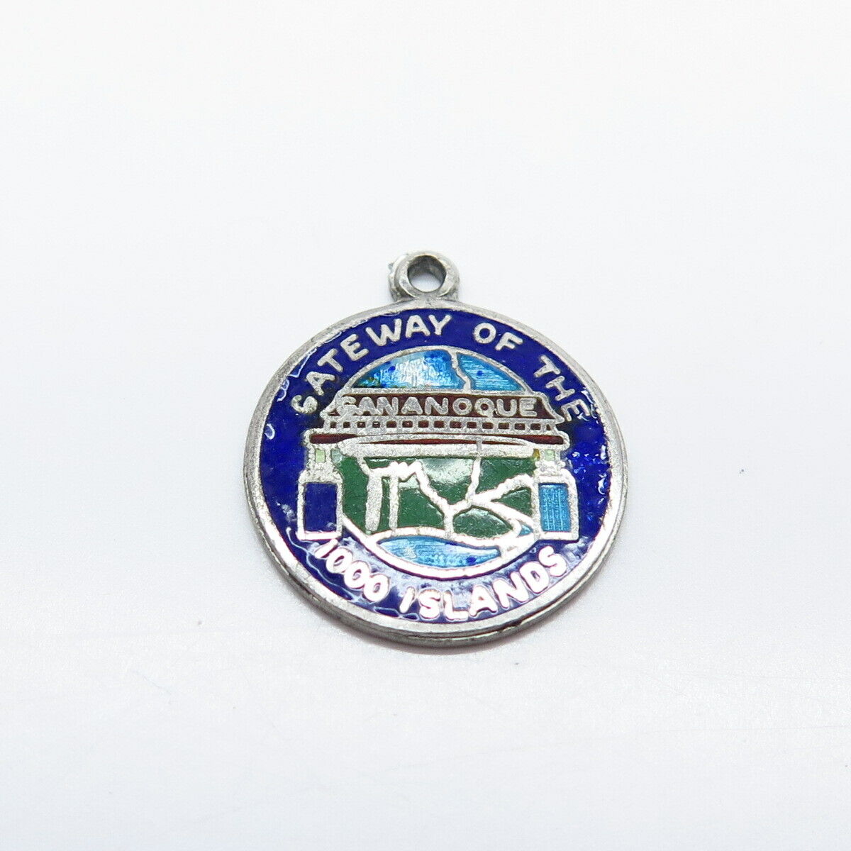 925 Sterling Silver Vintage BMCo Enamel "Gananoque 1000 Islands" Pendant