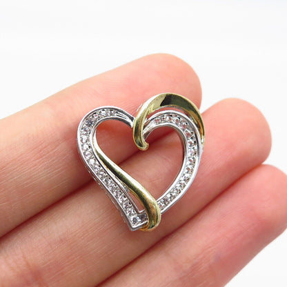 925 Sterling Silver 2-Tone C Z Open Heart Slide Pendant