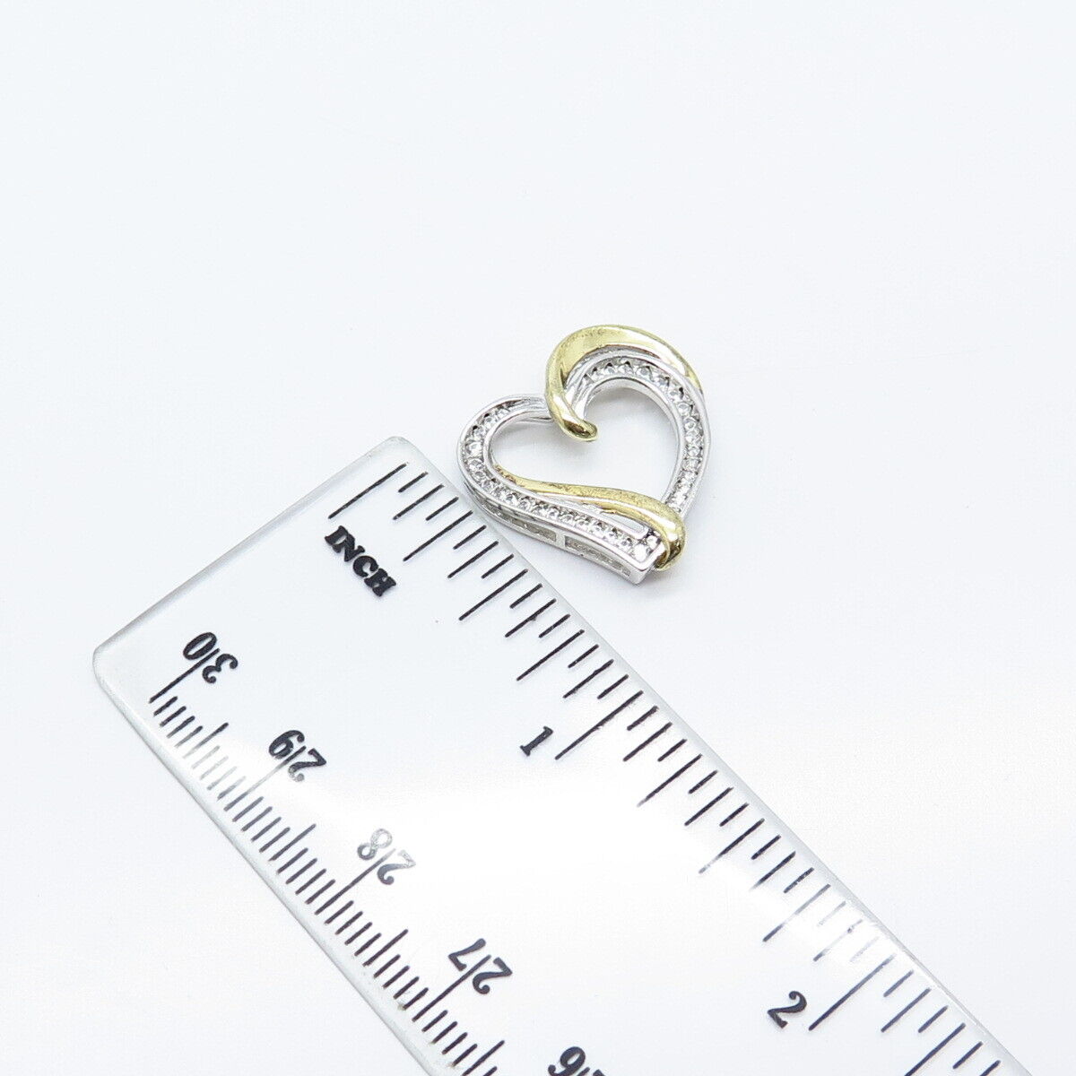 925 Sterling Silver 2-Tone C Z Open Heart Slide Pendant