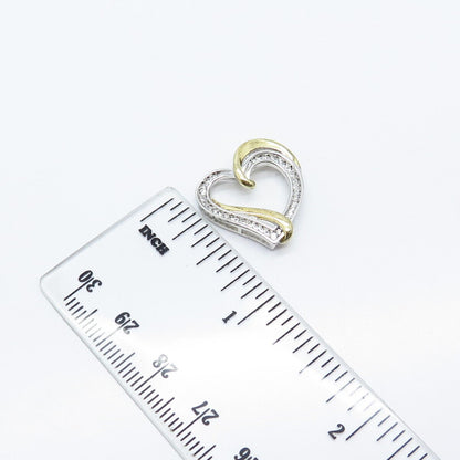 925 Sterling Silver 2-Tone C Z Open Heart Slide Pendant