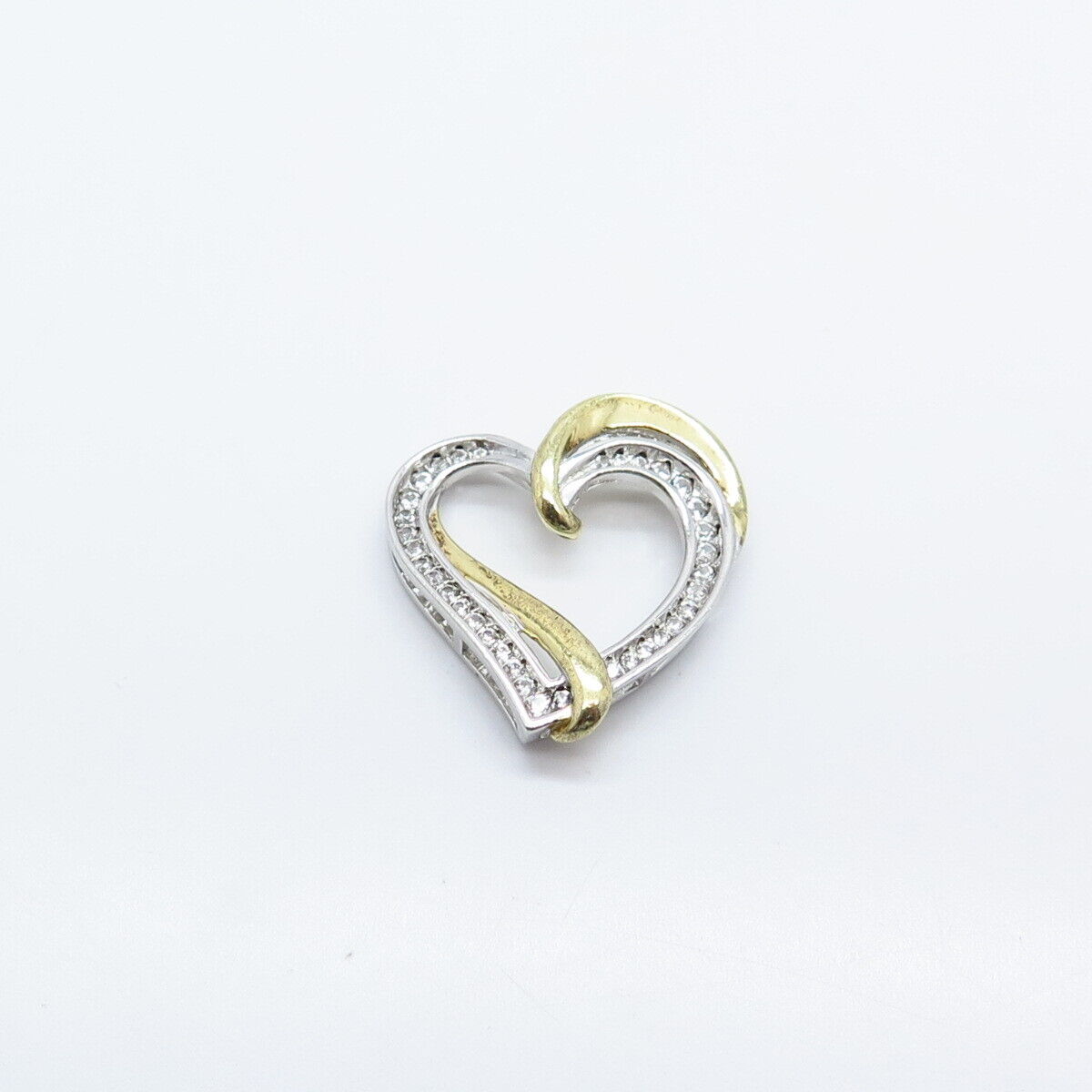 925 Sterling Silver 2-Tone C Z Open Heart Slide Pendant