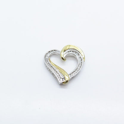 925 Sterling Silver 2-Tone C Z Open Heart Slide Pendant