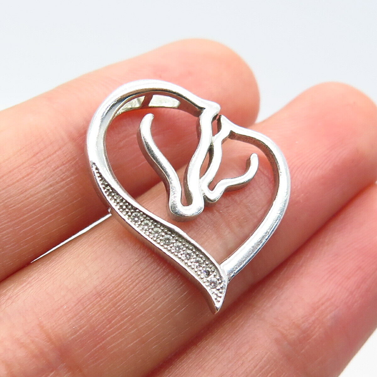 925 Sterling Silver Vintage C Z Open Heart Slide Pendant