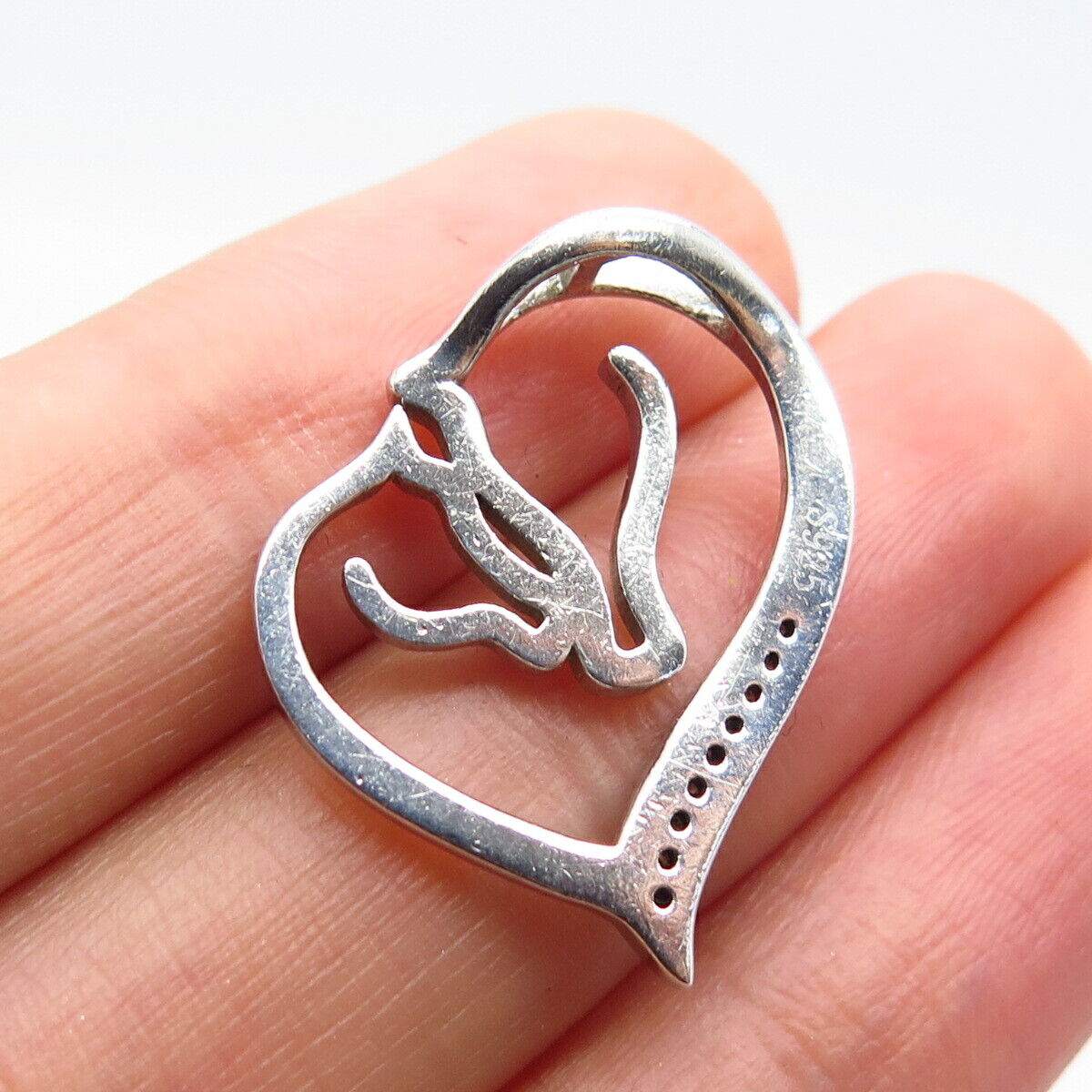 925 Sterling Silver Vintage C Z Open Heart Slide Pendant