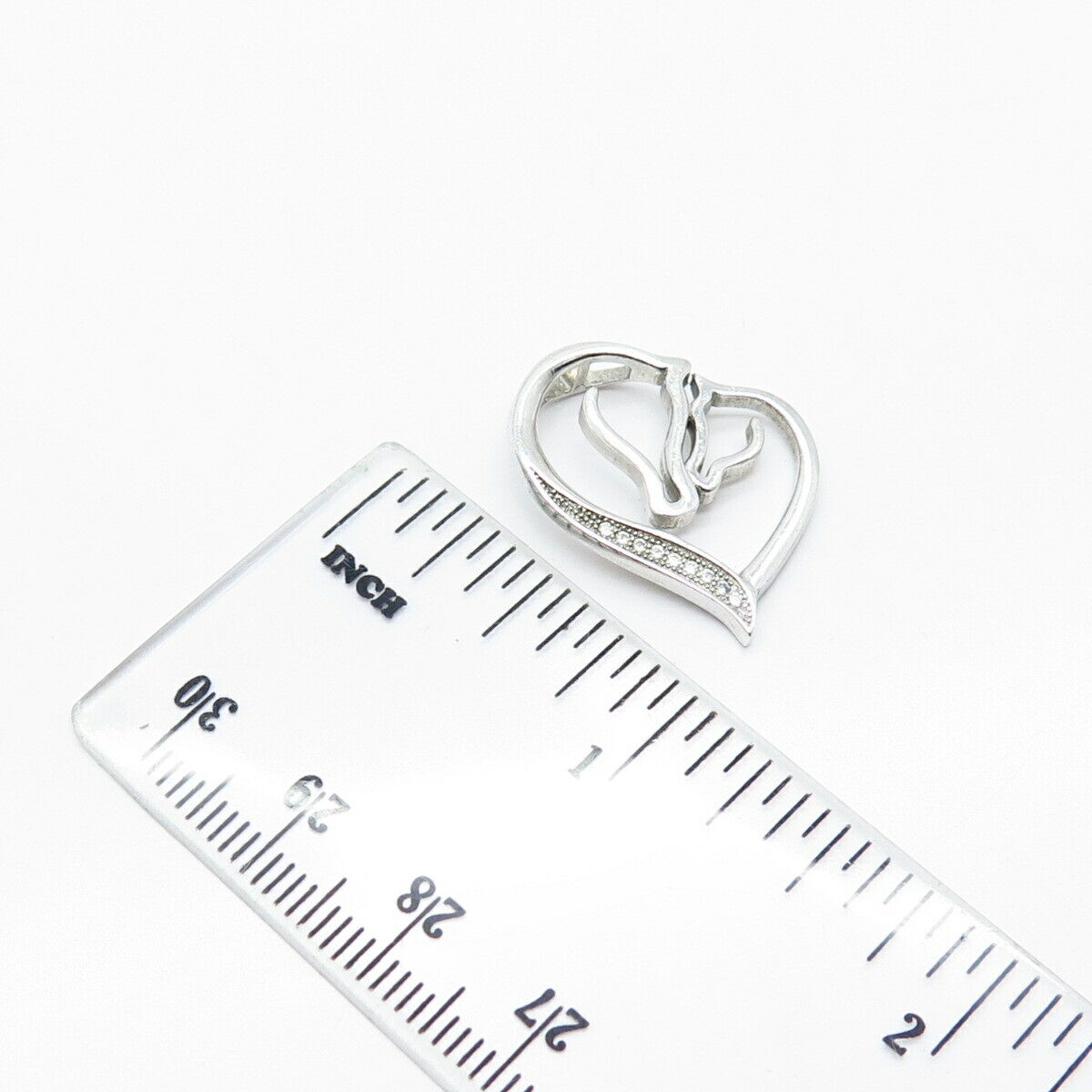 925 Sterling Silver Vintage C Z Open Heart Slide Pendant