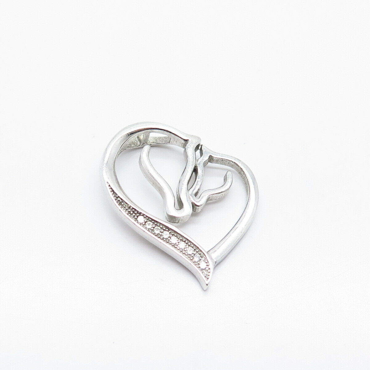 925 Sterling Silver Vintage C Z Open Heart Slide Pendant