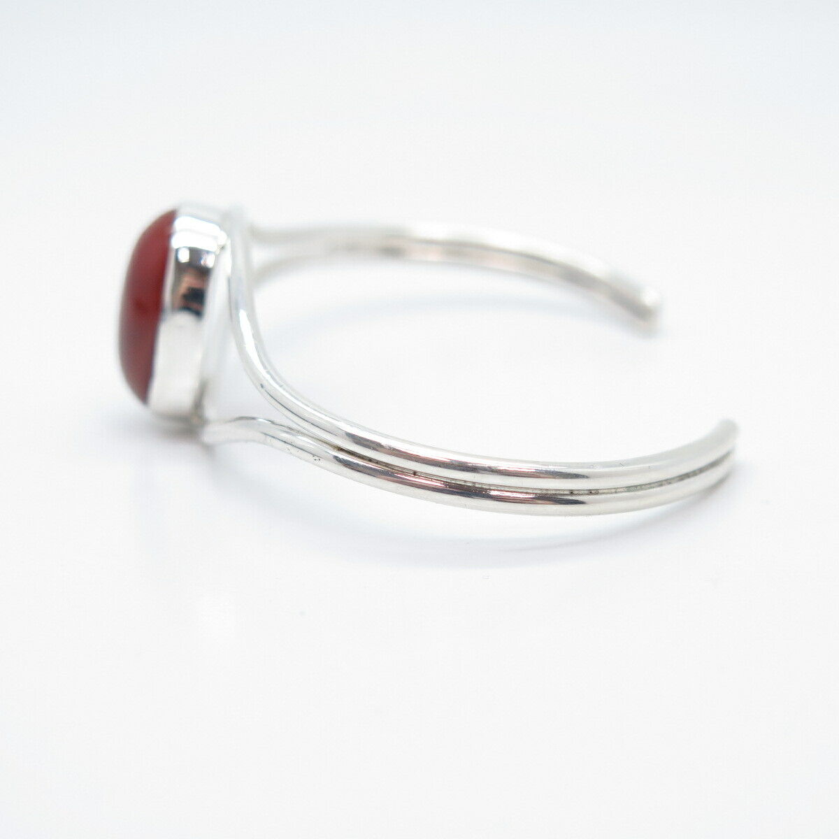 925 Sterling Silver Vintage Real Carnelian Gem Adjustable Cuff Bracelet 6.5"