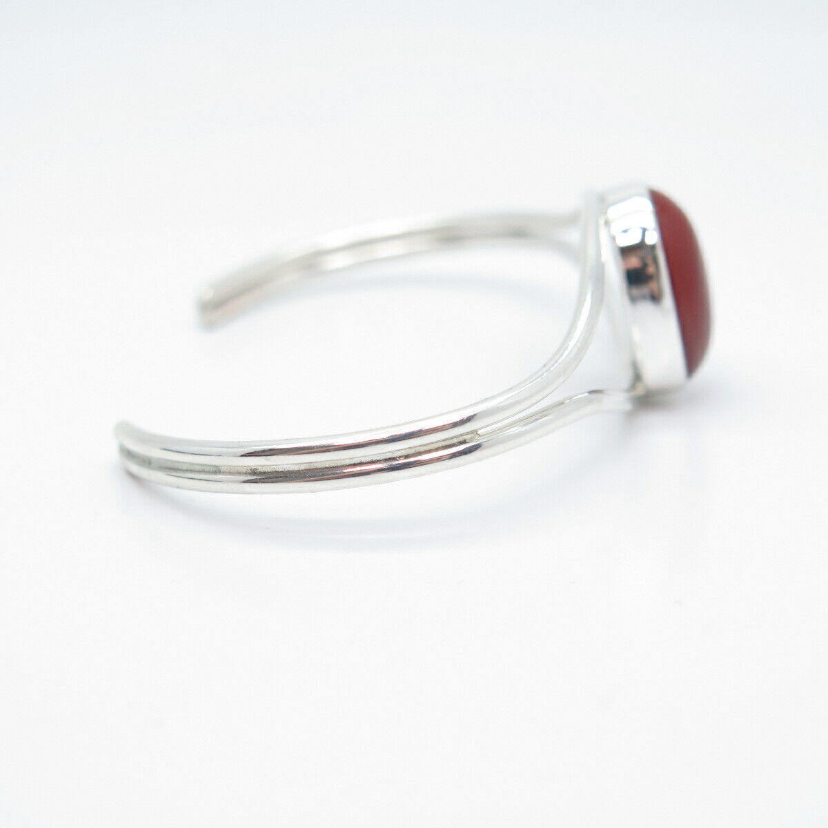 925 Sterling Silver Vintage Real Carnelian Gem Adjustable Cuff Bracelet 6.5"