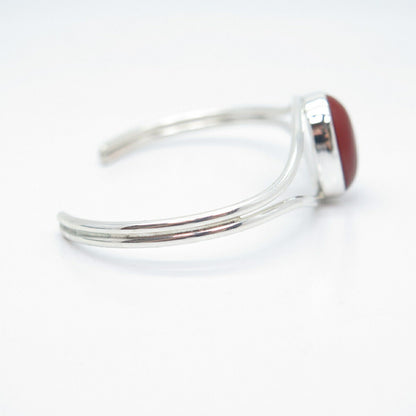 925 Sterling Silver Vintage Real Carnelian Gem Adjustable Cuff Bracelet 6.5"