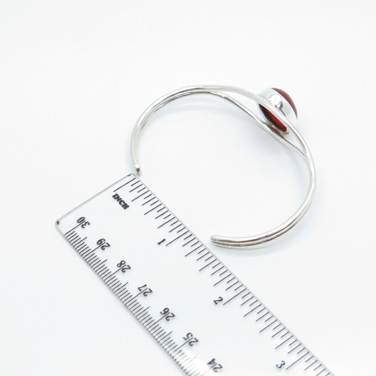 925 Sterling Silver Vintage Real Carnelian Gem Adjustable Cuff Bracelet 6.5"