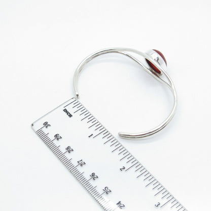 925 Sterling Silver Vintage Real Carnelian Gem Adjustable Cuff Bracelet 6.5"