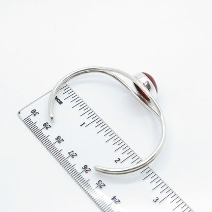 925 Sterling Silver Vintage Real Carnelian Gem Adjustable Cuff Bracelet 6.5"