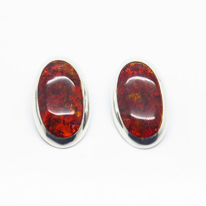 925 Sterling Silver Vintage Real Amber Clip On Earrings