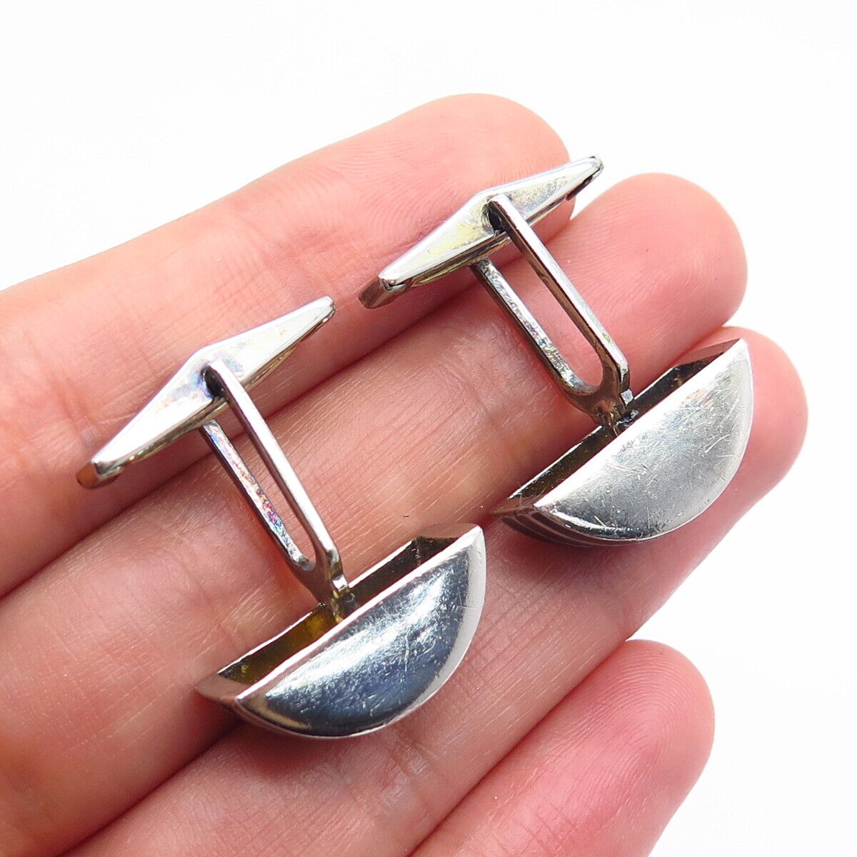 925 Sterling Silver Vintage Black Enamel Striped Cufflinks