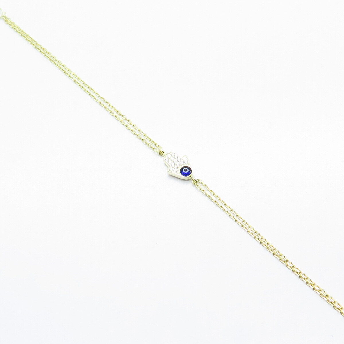 925 Sterling Silver Gold Plated C Z & Enamel Hamsa Rolo Link Bracelet 7.75"