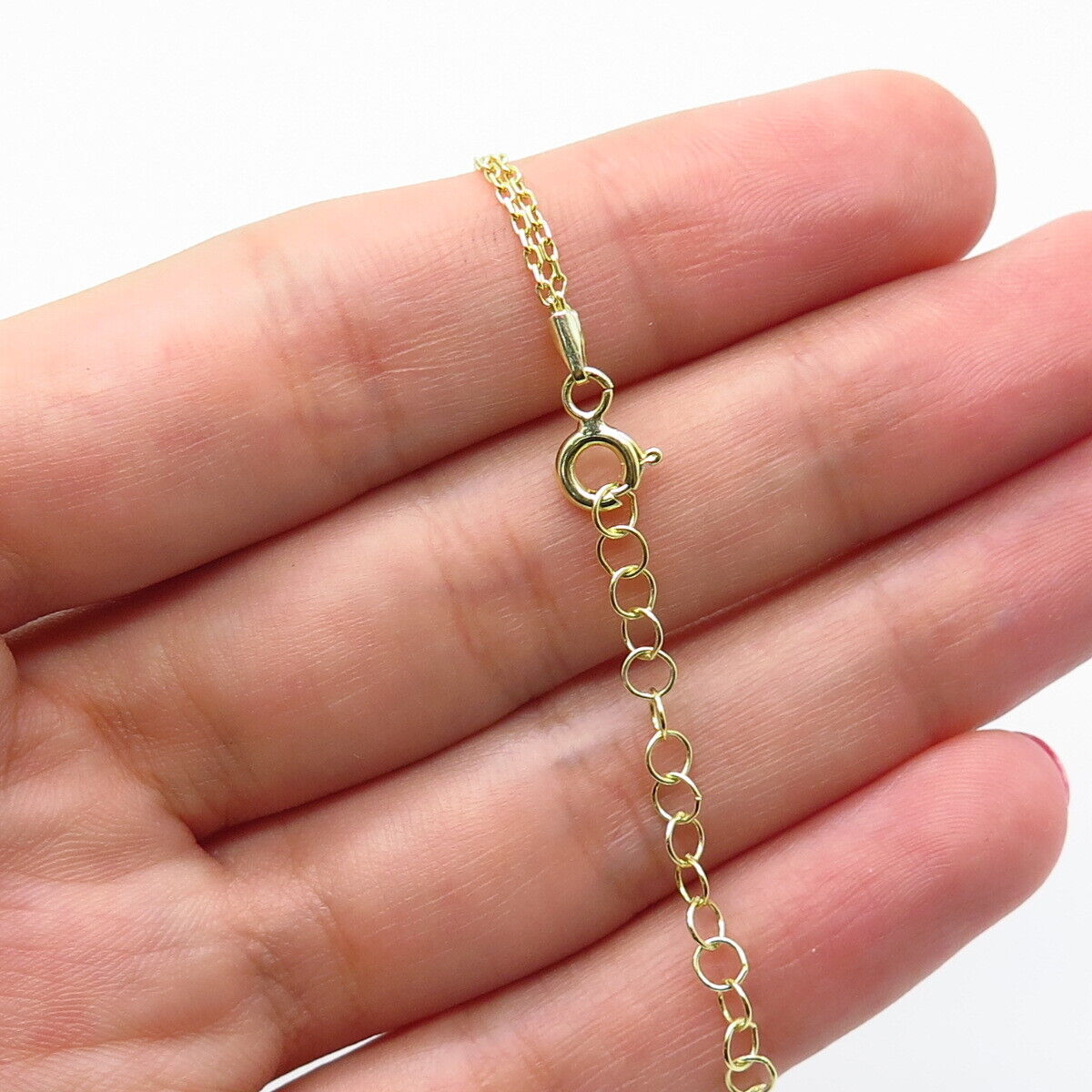 925 Sterling Silver Gold Plated C Z & Enamel Hamsa Rolo Link Bracelet 7.75"