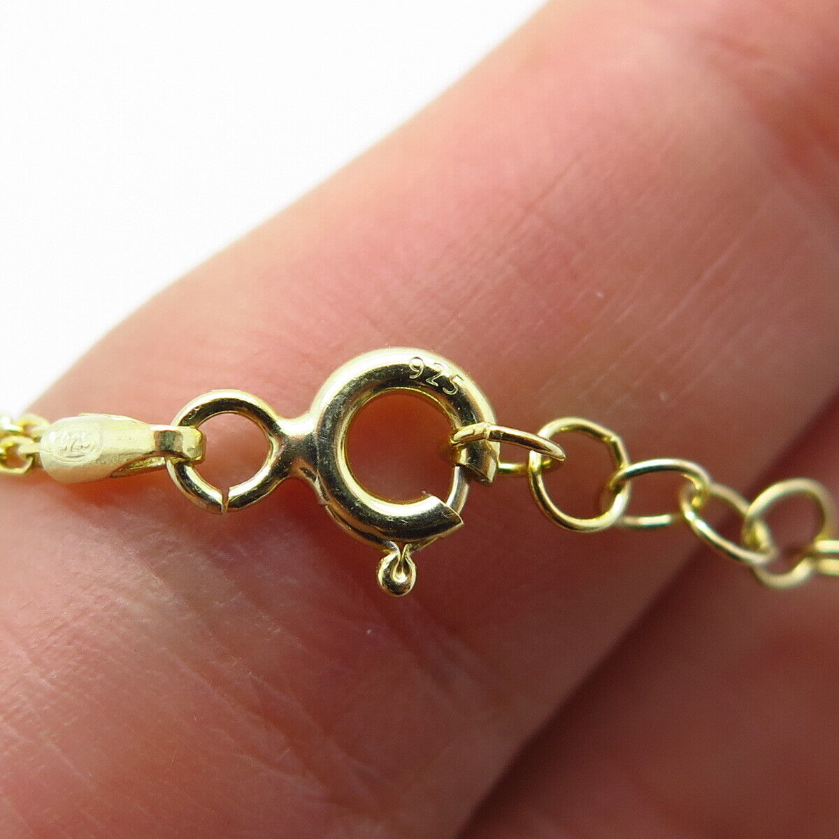 925 Sterling Silver Gold Plated C Z & Enamel Hamsa Rolo Link Bracelet 7.75"