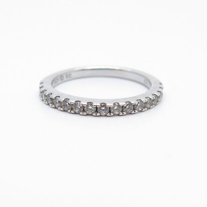 925 Sterling Silver C Z Half Eternity Ring Size 6.75