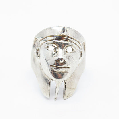 925 Sterling Silver Vintage Egyptian Pharaoh Statement Ring Size 12.5