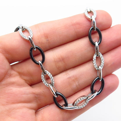 925 Sterling Silver C Z Oval Chain Necklace 16"