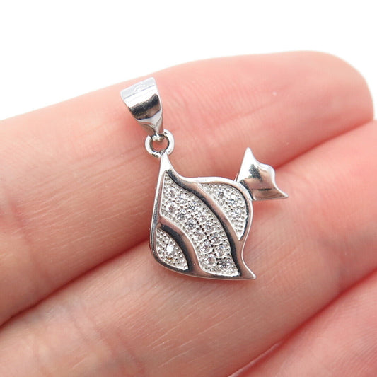 925 Sterling Silver C Z Fish Pendant