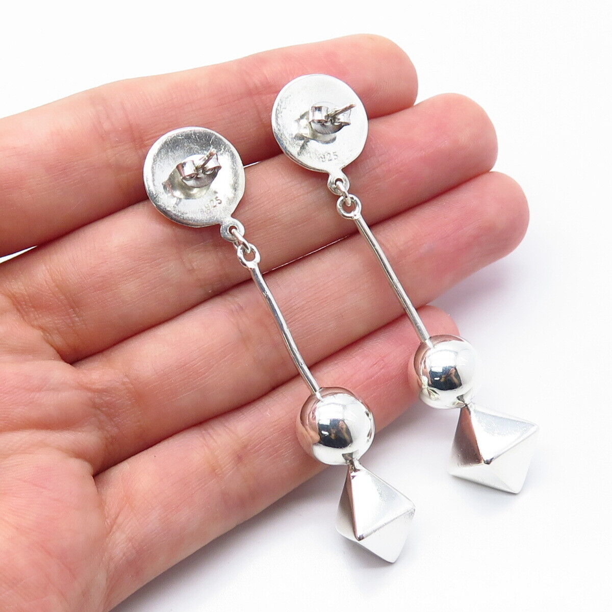 925 Sterling Silver Vintage Geometric Dangling Earrings