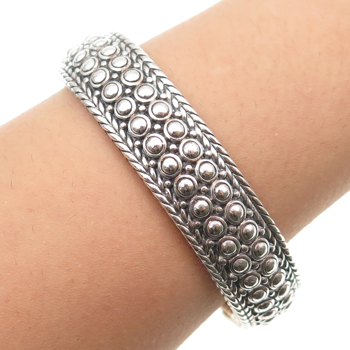 JAI by John Hardy 925 Sterling Heavy 65.7g Safari Beaded Bangle Bracelet 7.25"