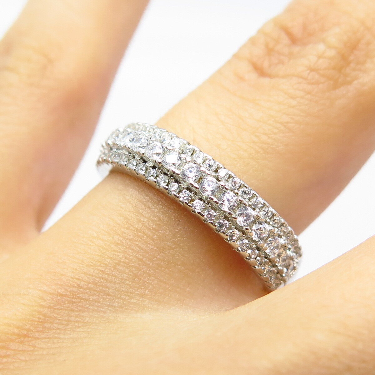 925 Sterling Silver Pave C Z Ring Size 6.75