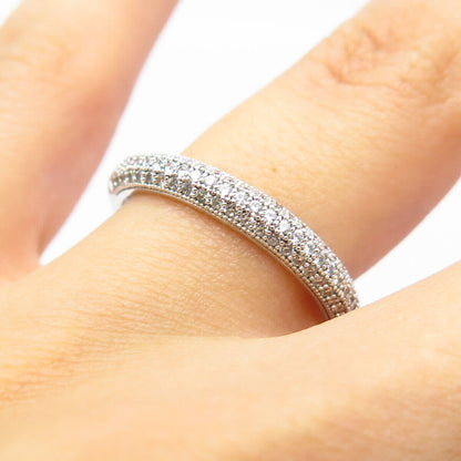 925 Sterling Silver Pave C Z Band Ring Size 8.25