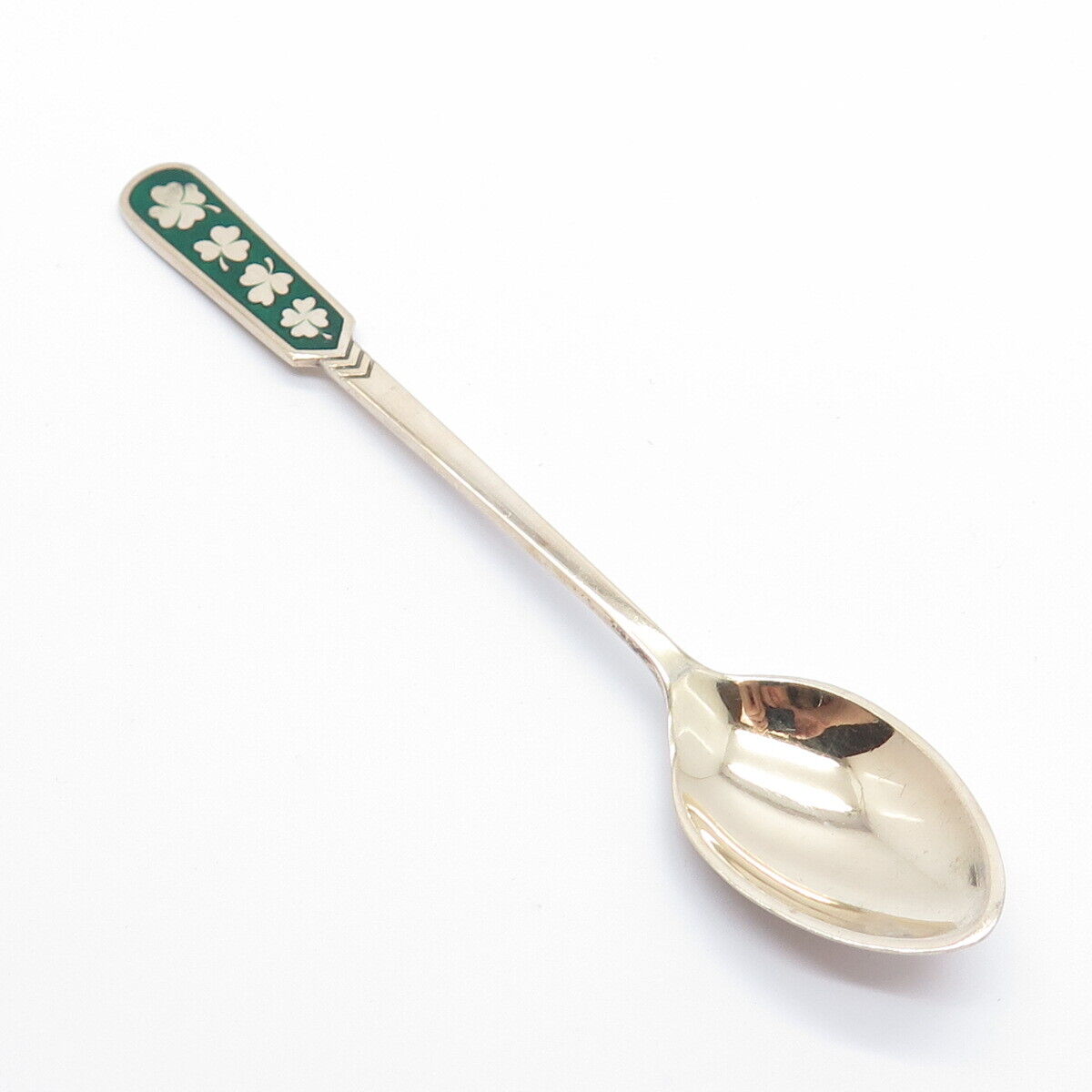 925 Sterling Silver Rose Gold Plated Vintage Egon Lauridsen Enamel Clover Spoon